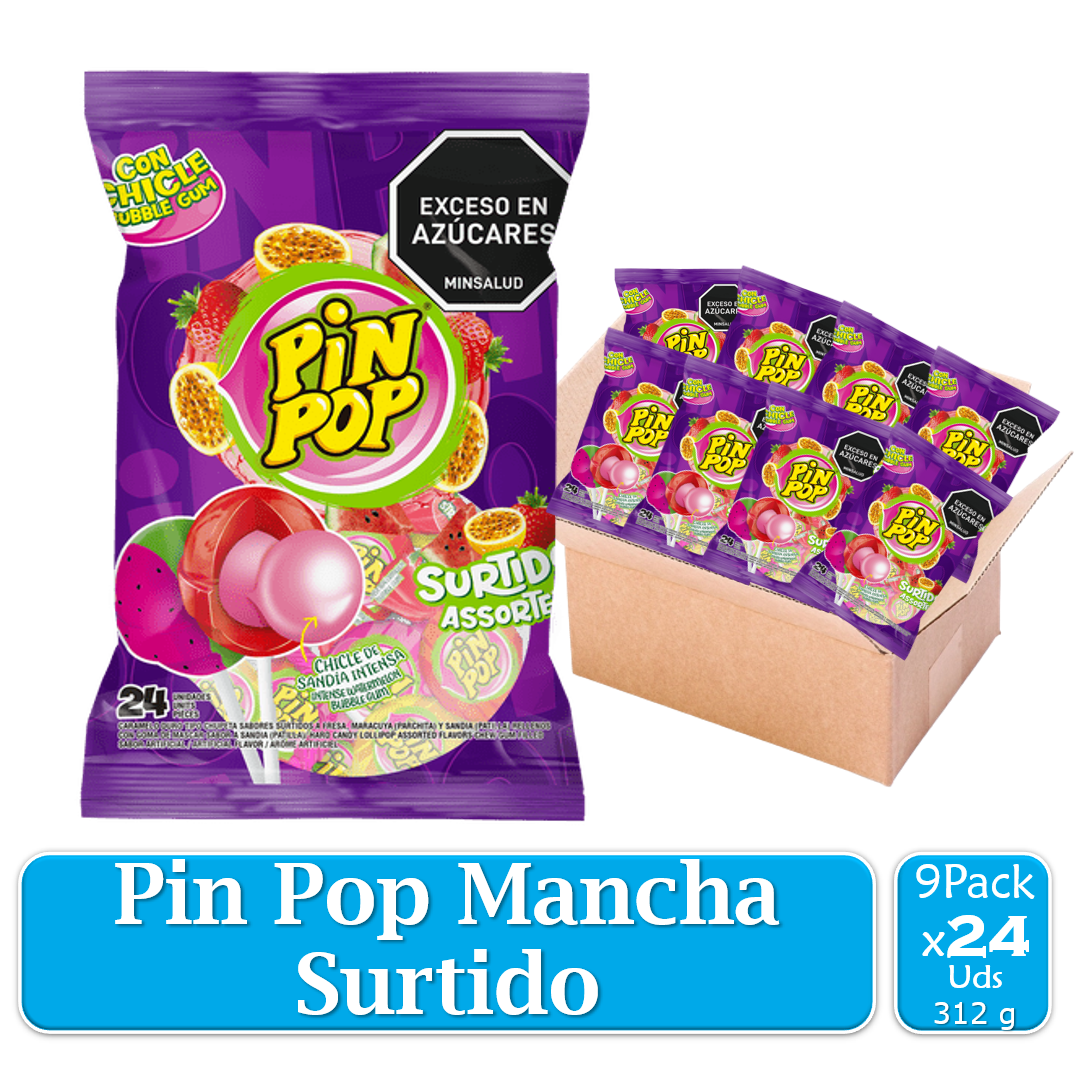 Chupete Pin Pop Surtido 9 Paquetes X24 Uds